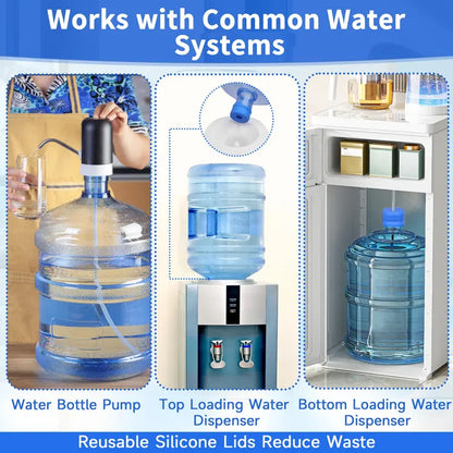 3Pack 3 & 5 Gallon Water Jug Caps, Non-Spill Leak Free Silicone Covers