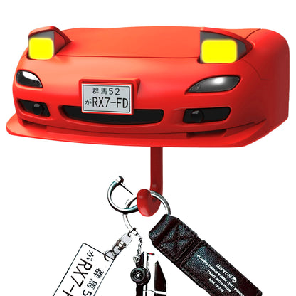 Retro Car Wall Key Holder - LED Pop-Up Headlight, Auto-Off Light, Car Enthusiast Organizer for Home & Garage