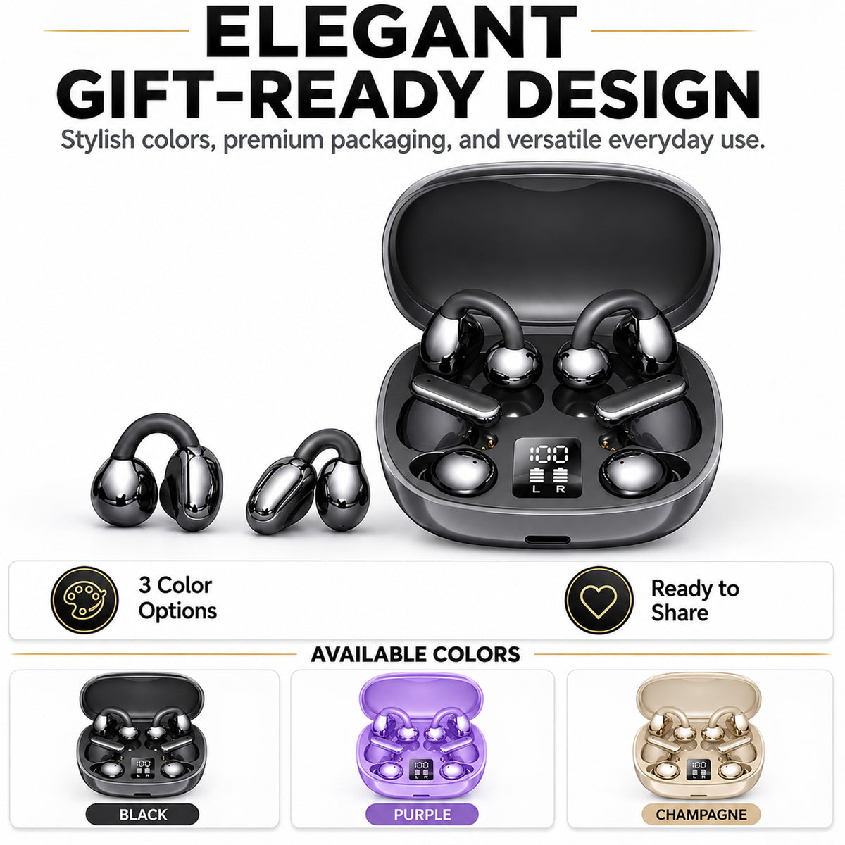 6-in-1 Smart Wireless Earbuds Open-Ear Clip-On & Mini Sleep Headphones