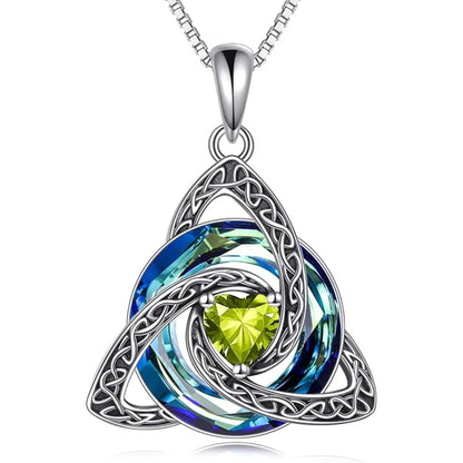 Celtic Birthstone Necklace Trinity Knot Triquetra Crystal Pendant Irish Scottish Jewelry