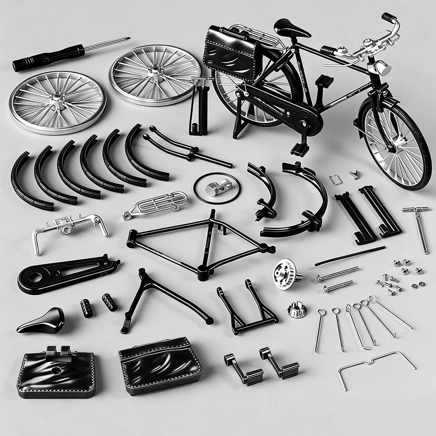 DIY Retro Bicycle Model Ornament, 1:10 Simulation Mini Bicycle Model Scale Kit With Inflator and Briefcase