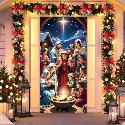 Christmas Door Decorations for Front Door, Fits Standard Door (90x200cm/35x79in)