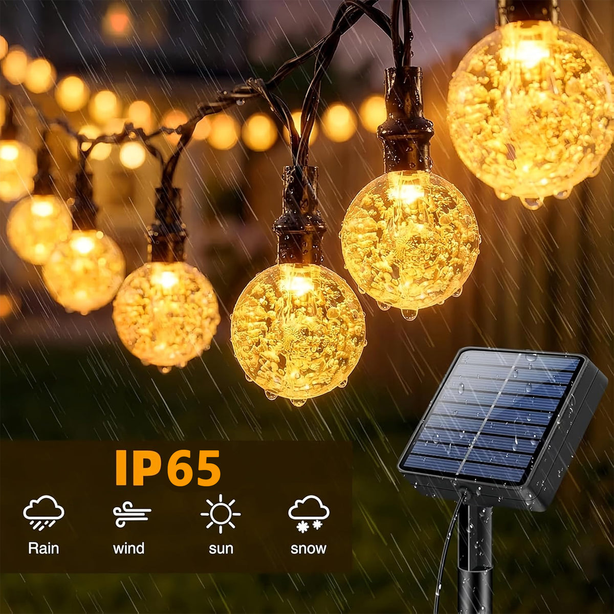 Solar String Lights Outdoor, 16.4ft 20 LED Warm White Globe String Lights with 8 Modes