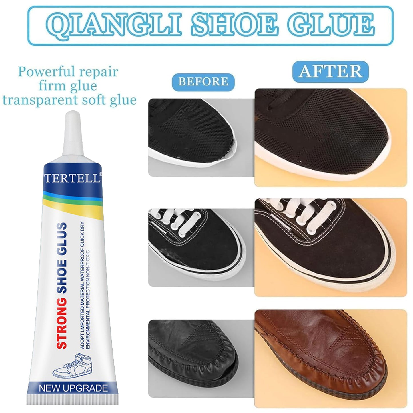 2Pcs Waterproof Quick Dry Super Strong Glue,Multi-Purpose Adhesive,Clear Shoe Repair Glue for Sneakers
