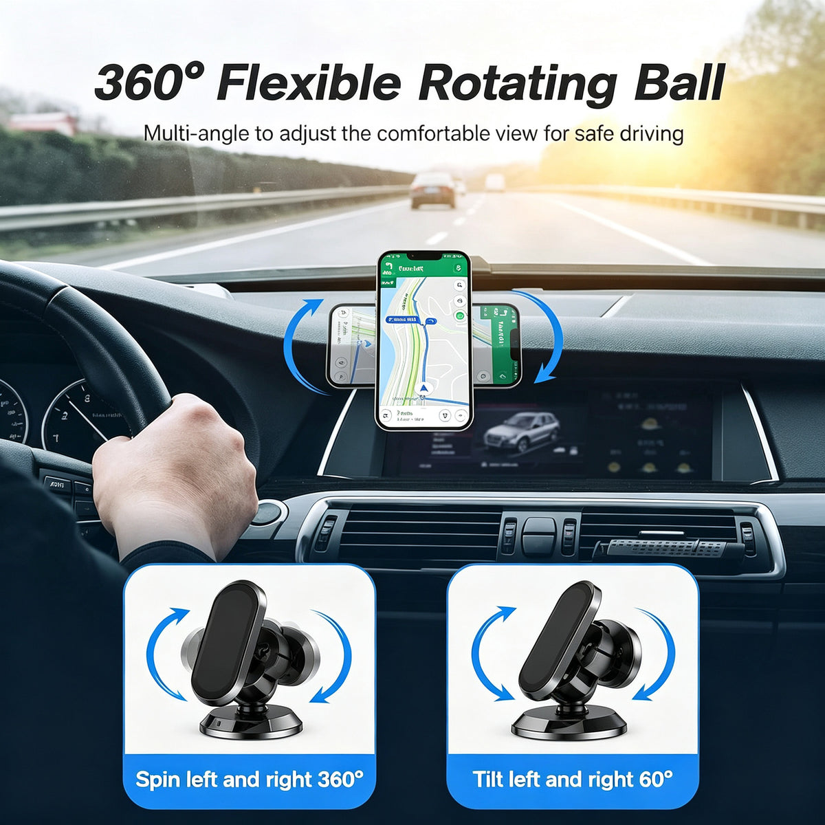 2 Pcs Magnetic Phone Holder for Car -360 Rotation,Compatible with All Cell Phone