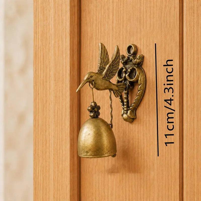 Vintage Hummingbird Doorbell, Wall-Mounted Antique Brass Metal Entry Bell