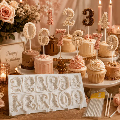 1Set Vintage Rose Floral Number Shape Silicone Mold - Baking Accessories