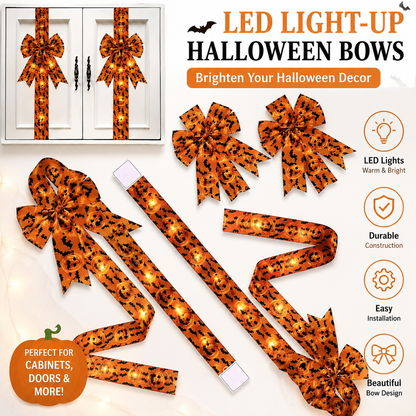 LED Spooky Halloween Cabinet Door Fringe Wreath with Lime Red Large Bow, 79x2.4 Inches