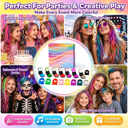12 ColorsHair Chalk Set Washable Temporary Vibrant Non-Damage Hair Color