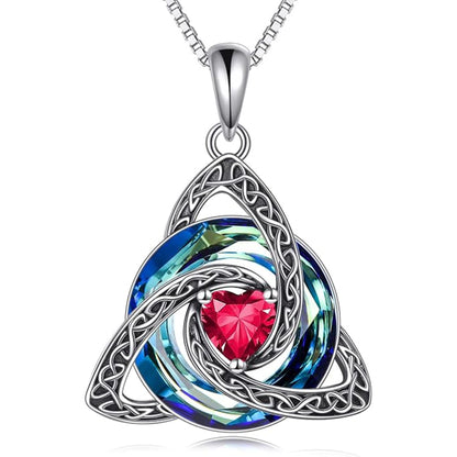 Celtic Birthstone Necklace Trinity Knot Triquetra Crystal Pendant Irish Scottish Jewelry