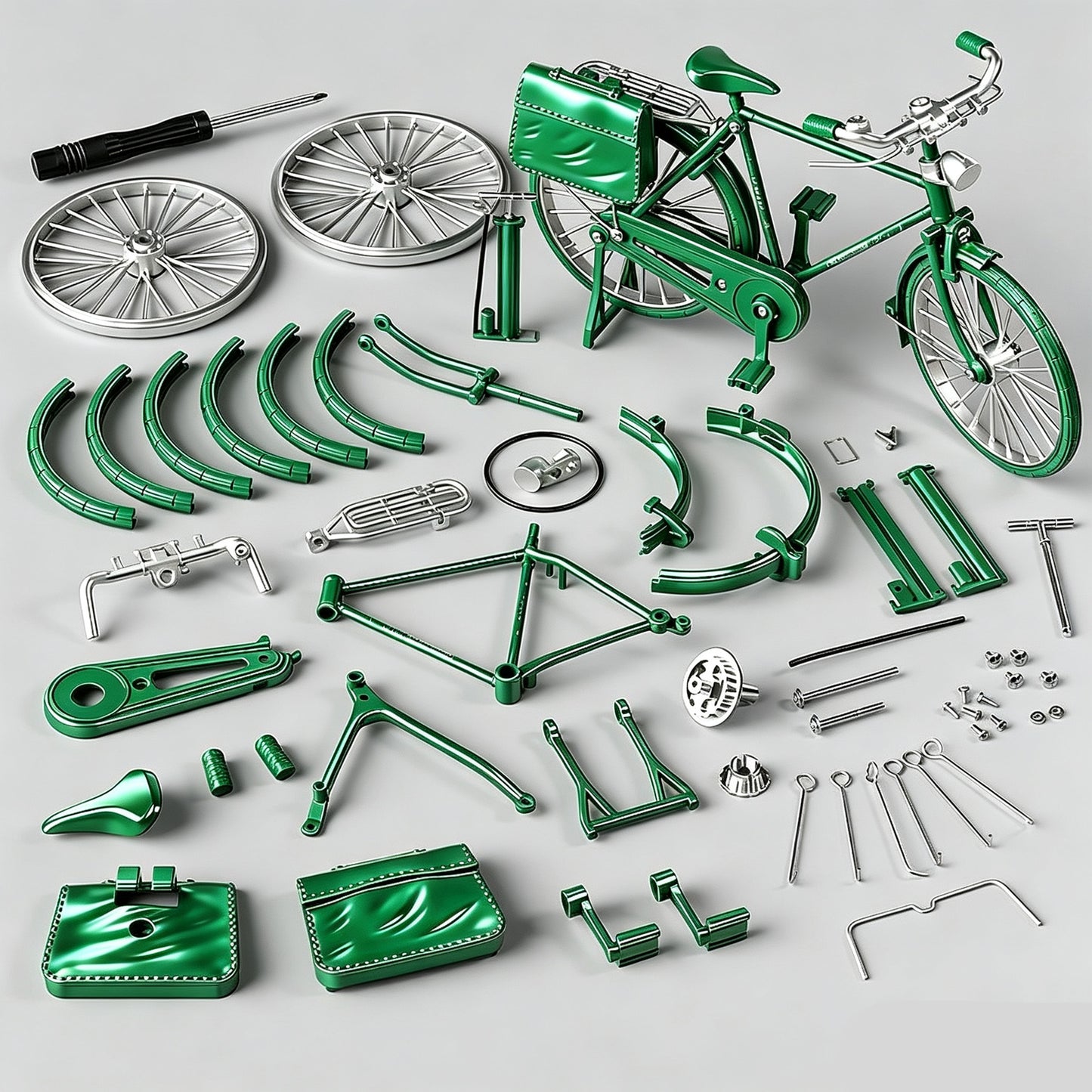 DIY Retro Bicycle Model Ornament, 1:10 Simulation Mini Bicycle Model Scale Kit With Inflator and Briefcase