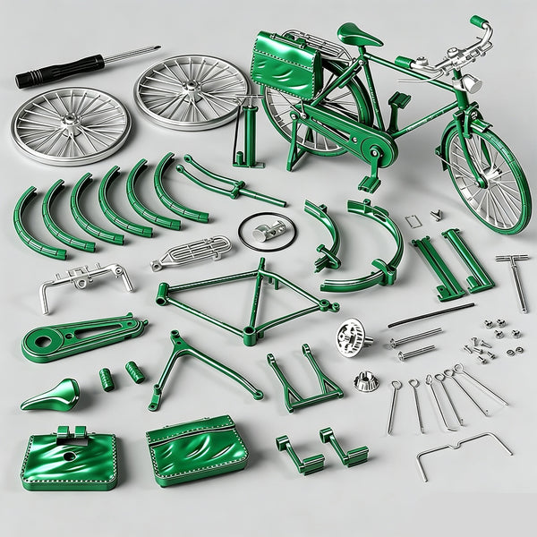 DIY Retro Bicycle Model Ornament, 1:10 Simulation Mini Bicycle Model Scale Kit With Inflator and Briefcase