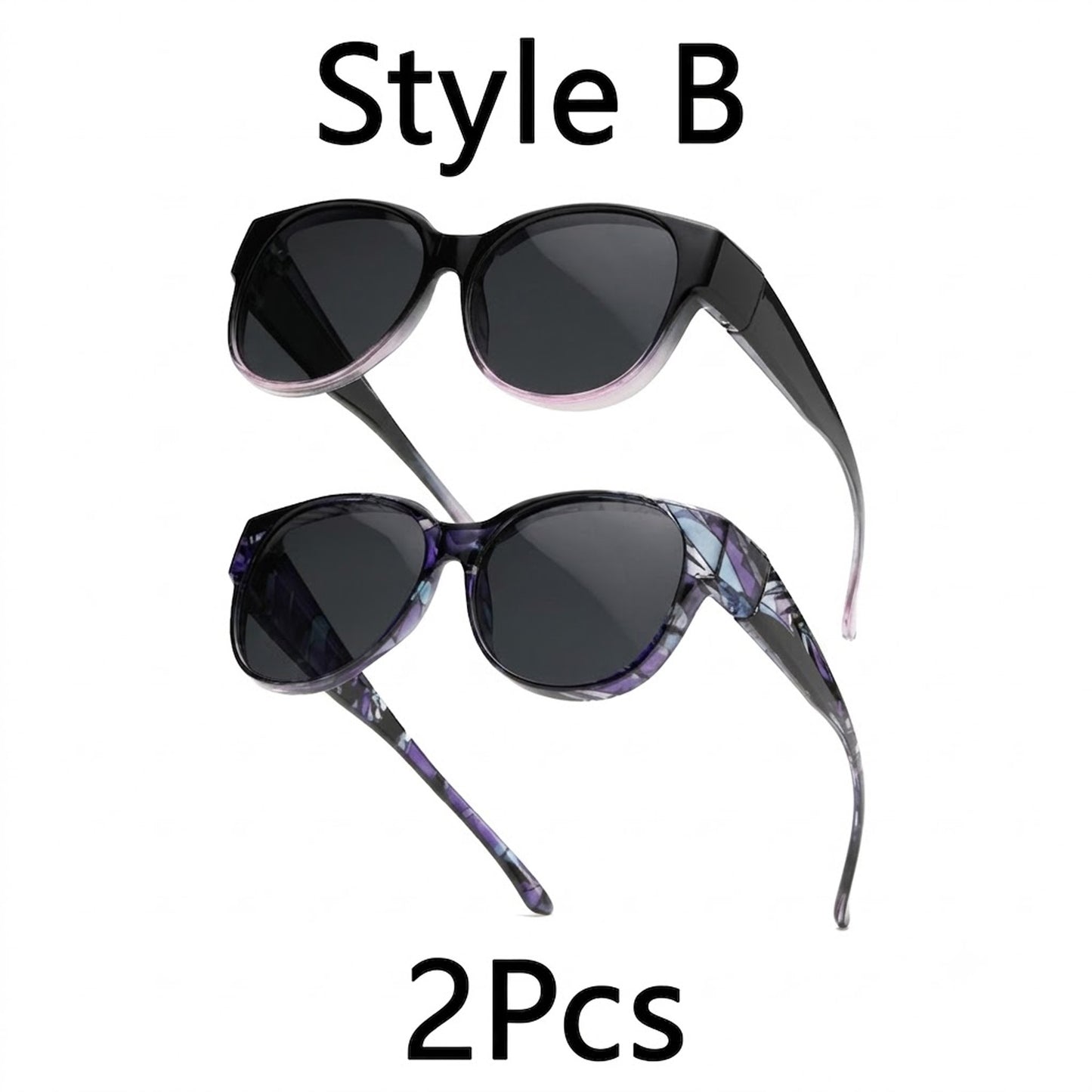 2PCS Women's Fit-Over Prescription Sunglasses - Oversized Square Full-Rim Polarized Frames