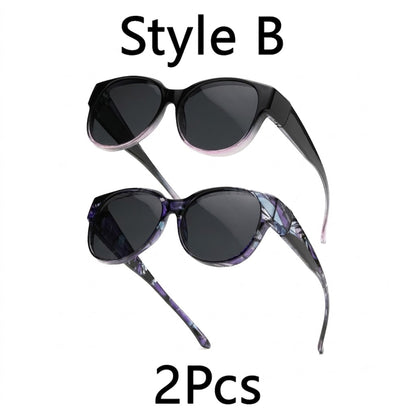 2PCS Women's Fit-Over Prescription Sunglasses - Oversized Square Full-Rim Polarized Frames