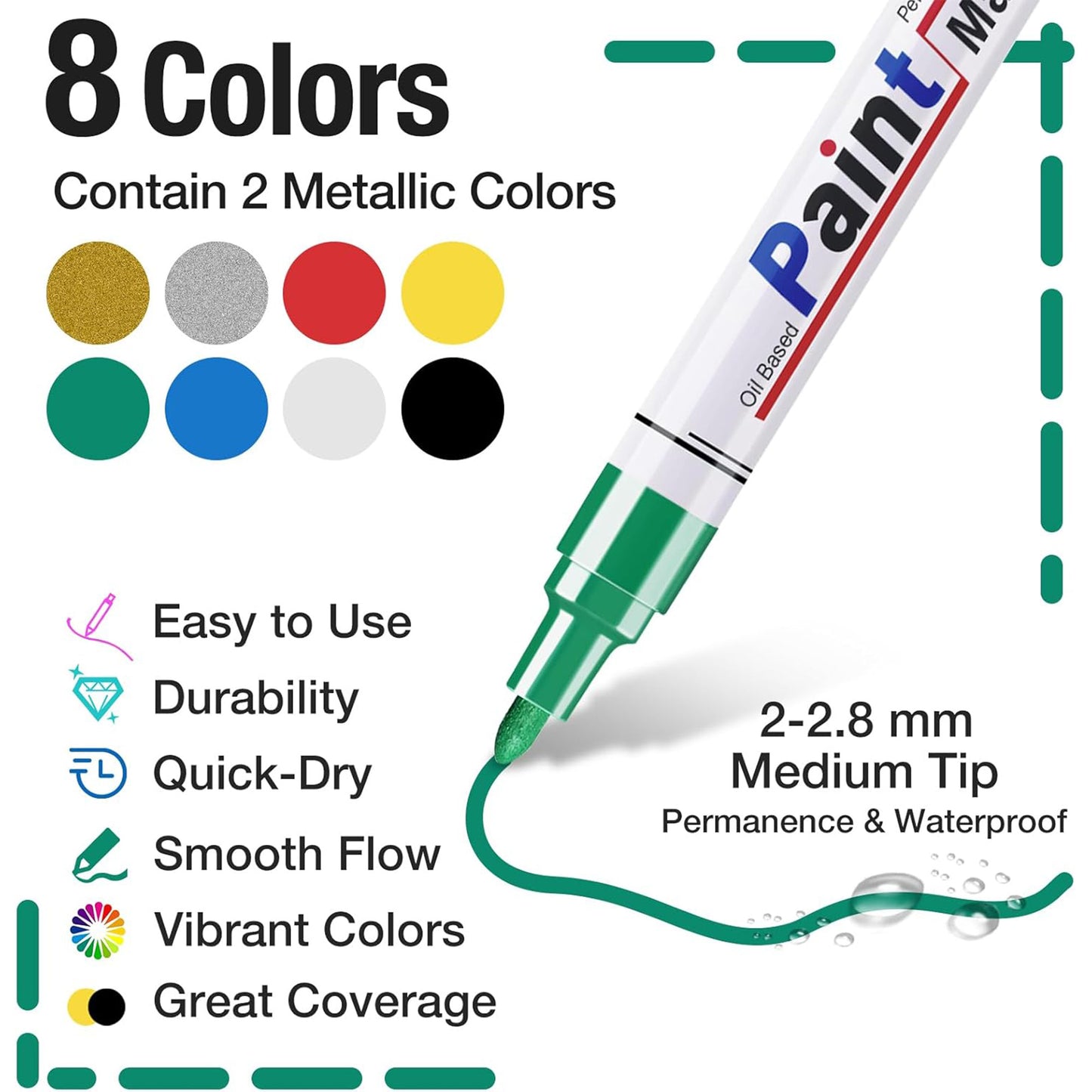 8 Colors Paint Pens Paint Markers Oil Based Permanent