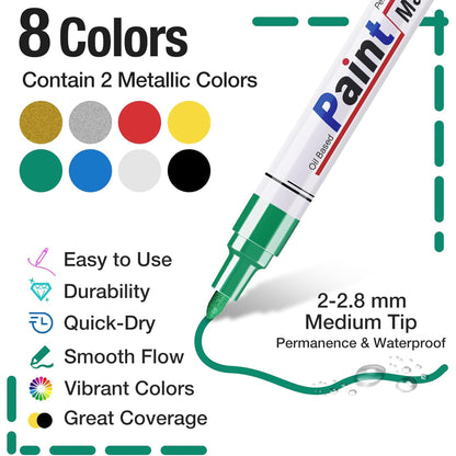 8 Colors Paint Pens Paint Markers Oil Based Permanent