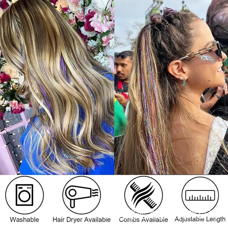 12Pcs Clip in Hair Tinsel Hair Extension Party Dazzle Hair