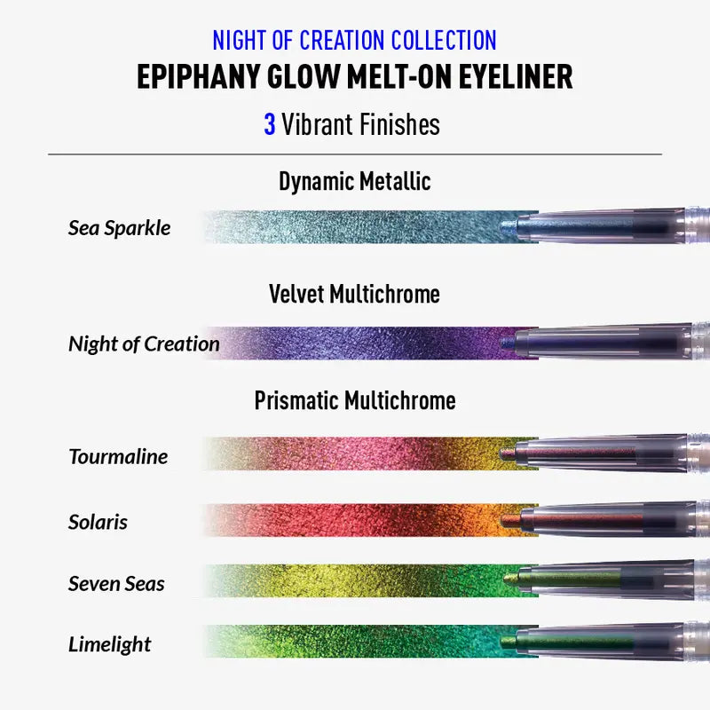 6pcs Melt-On Eyeliner Smooth Metallic Multichrome, Waterproof, Long-Lasting