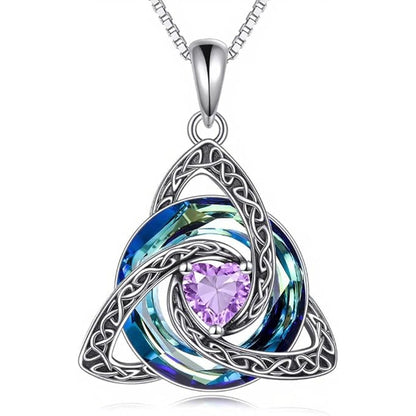 Celtic Birthstone Necklace Trinity Knot Triquetra Crystal Pendant Irish Scottish Jewelry