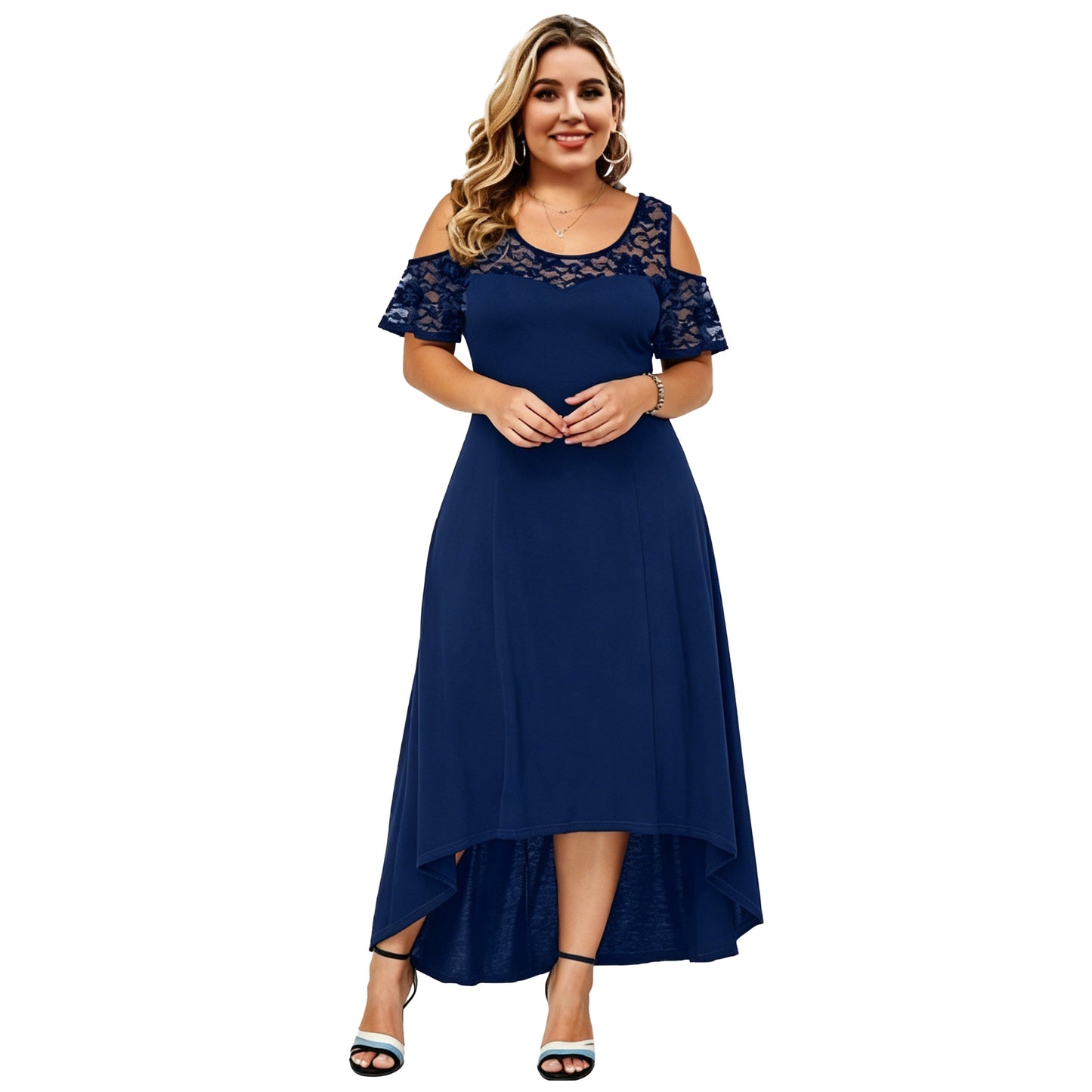 Plus Size Elegant Lace Patchwork Dress Off Shoulder Dress for Women XL-5XL