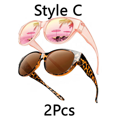 2PCS Women's Fit-Over Prescription Sunglasses - Oversized Square Full-Rim Polarized Frames