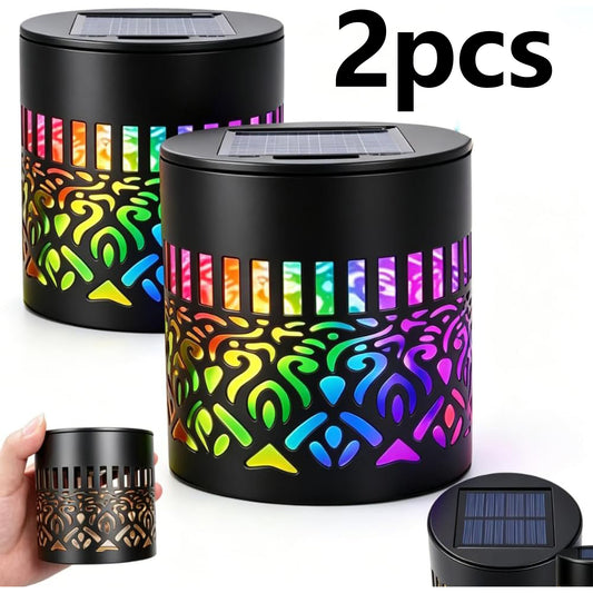 2-Pack Solar Mandala Projector Lights Waterproof Metal Wall Lights