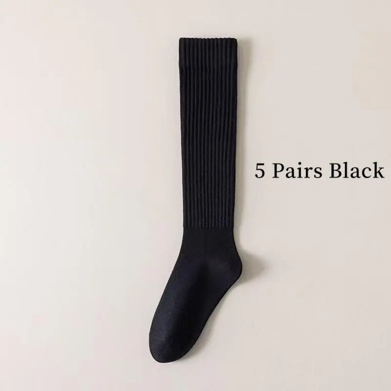 Women's 5-Pairs Thick Cute Slim-Fit Solid Color Calf Boot Socks