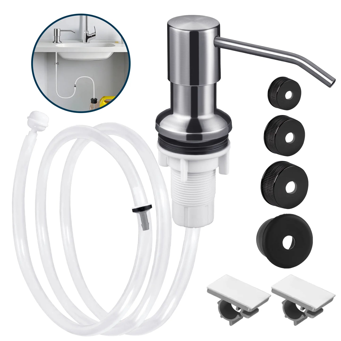 Sink Soap Dispenser Tube Kit, with 47" Tube Hose and Check Valve for Prevent Backflow
