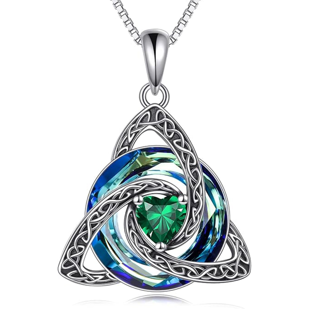 Celtic Birthstone Necklace Trinity Knot Triquetra Crystal Pendant Irish Scottish Jewelry
