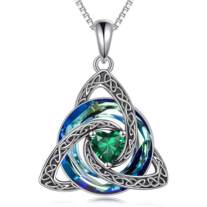 Celtic Birthstone Necklace Trinity Knot Triquetra Crystal Pendant Irish Scottish Jewelry