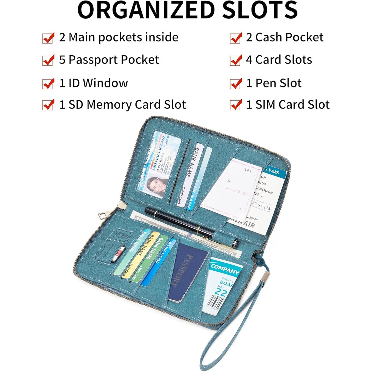 Family Passport Holder Wallet RFID Blocking Zippered Passport Wallet