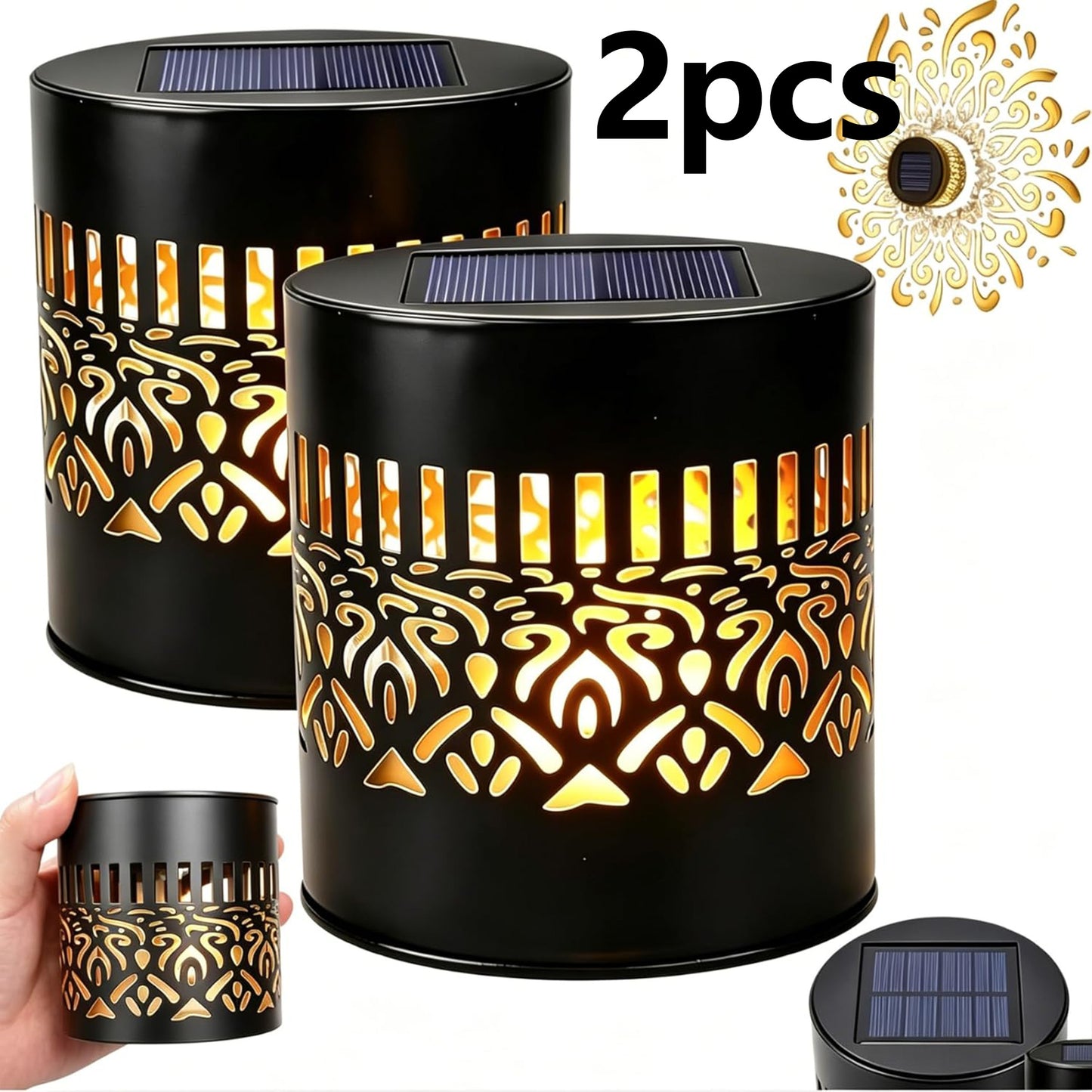 2-Pack Solar Mandala Projector Lights Waterproof Metal Wall Lights