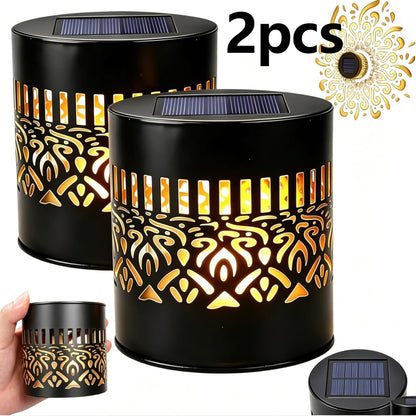 2-Pack Solar Mandala Projector Lights Waterproof Metal Wall Lights