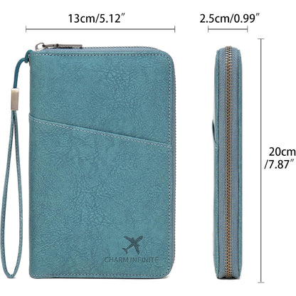 Family Passport Holder Wallet RFID Blocking Zippered Passport Wallet