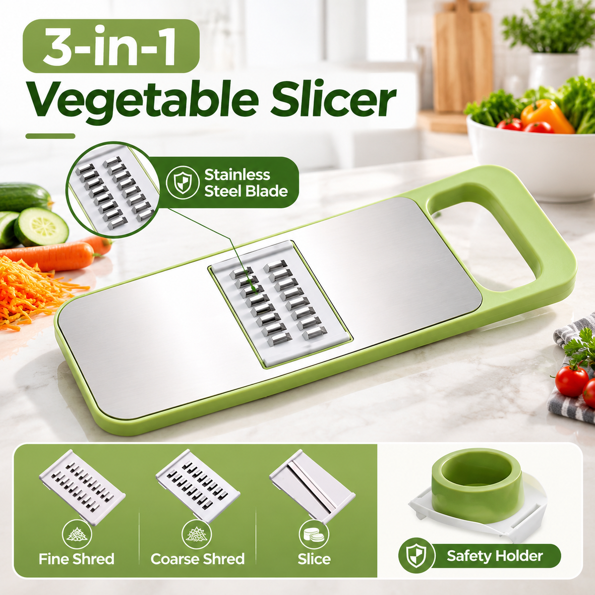 Mandoline Slicer for Kitchen, Multi Purpose Vegetable Slicer with Hand Guard
