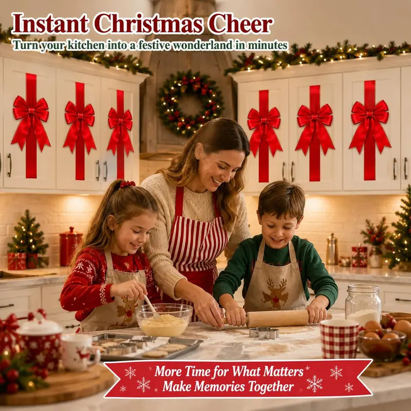 6Pcs Christmas Cabinet Ribbons Bows for Kitchen Large Christmas Door Ribbon Cabinet Bows Locker
