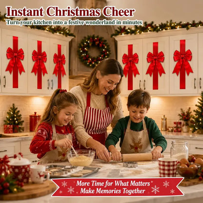 6Pcs Christmas Cabinet Ribbons Bows for Kitchen Large Christmas Door Ribbon Cabinet Bows Locker