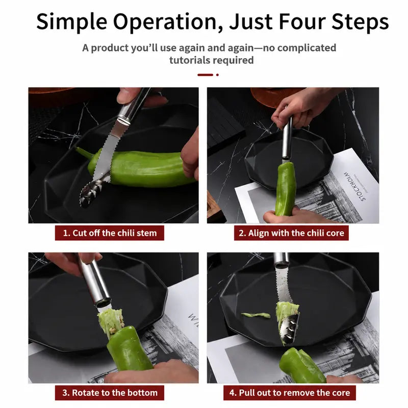 2PCS Stainless Steel Pepper Corer Seed Remover Tool