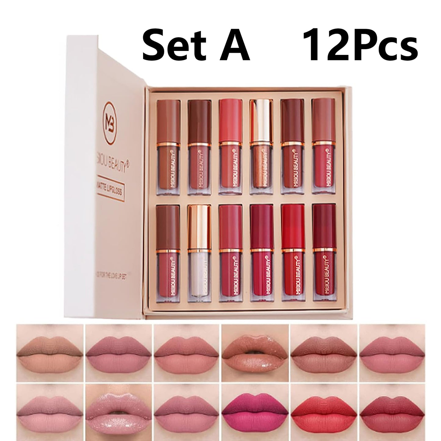12 Colors Matte Velvet Lip Gloss Set Waterproof Long Wearing Liquid Lipstick Lip Stain Set
