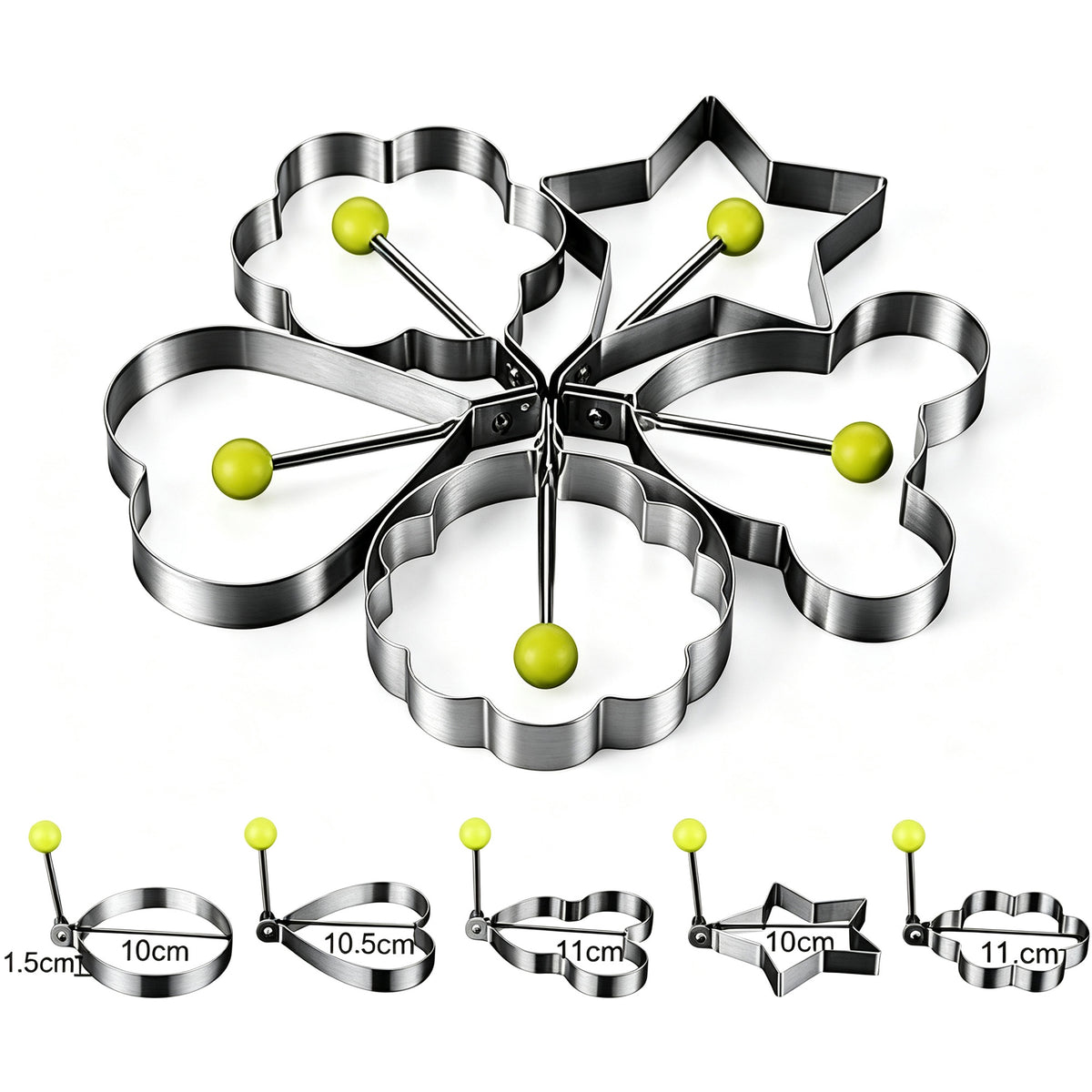 5Pack Stainless Steel Egg Molds, 3.5 Inch Different Shape Silver Egg Ring Molds