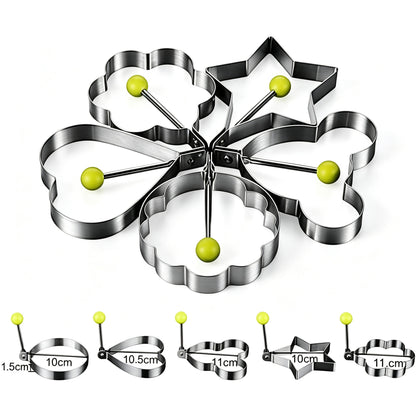 5Pack Stainless Steel Egg Molds, 3.5 Inch Different Shape Silver Egg Ring Molds