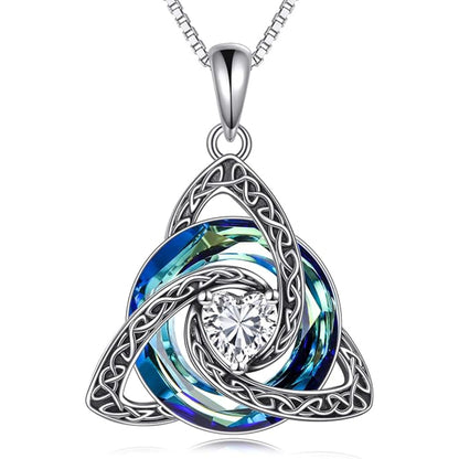Celtic Birthstone Necklace Trinity Knot Triquetra Crystal Pendant Irish Scottish Jewelry