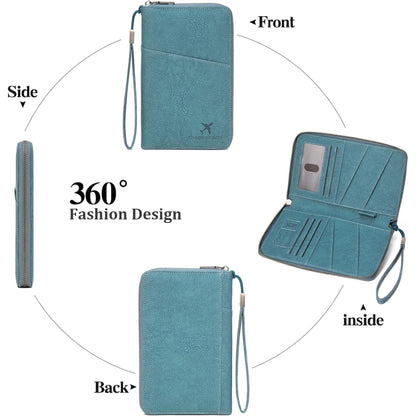 Family Passport Holder Wallet RFID Blocking Zippered Passport Wallet