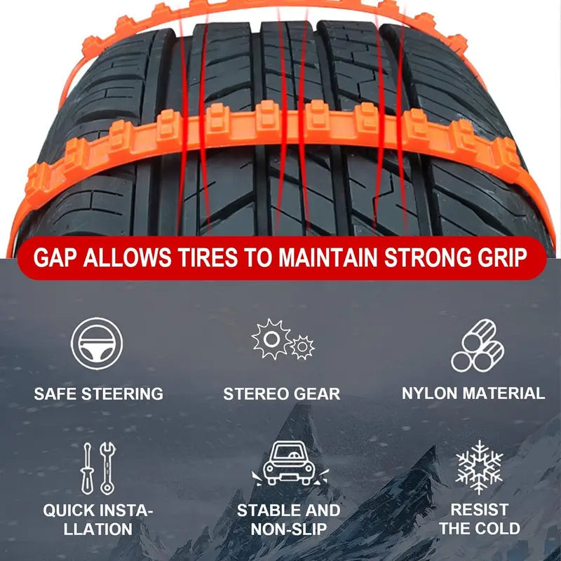 10PCS Reusable Snow Tire Chains for Trucks & SUVs,Emergency Anti-Skid Traction Chains,Heavy Duty Plastic Wheel Cables