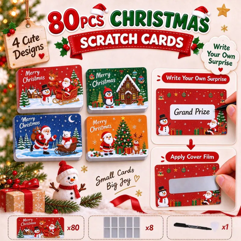 80Pcs Cartoon Christmas Scratch Cards DIY Christmas Gift Ideas for Kids Xmas Party Supplies