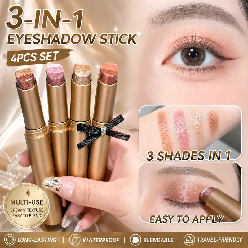 4PCS 3-Color Eyeshadow Stick Gradient, Cream Eyeshadow