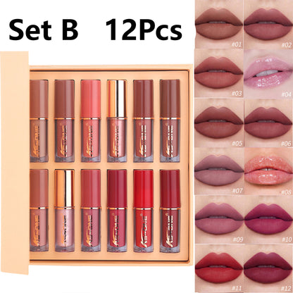 12 Colors Matte Velvet Lip Gloss Set Waterproof Long Wearing Liquid Lipstick Lip Stain Set