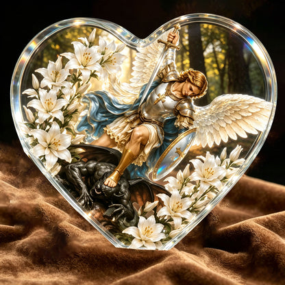Acrylic Ornament Featuring the Religious Theme of Archangel St. Michael Defeating Satan