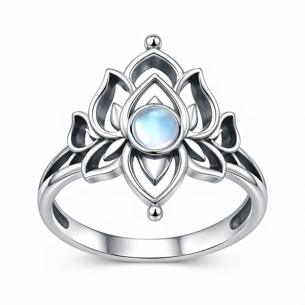 Moonstone Lotus Ring, Vintage Spiritual Growth and Enlightenment Jewelry