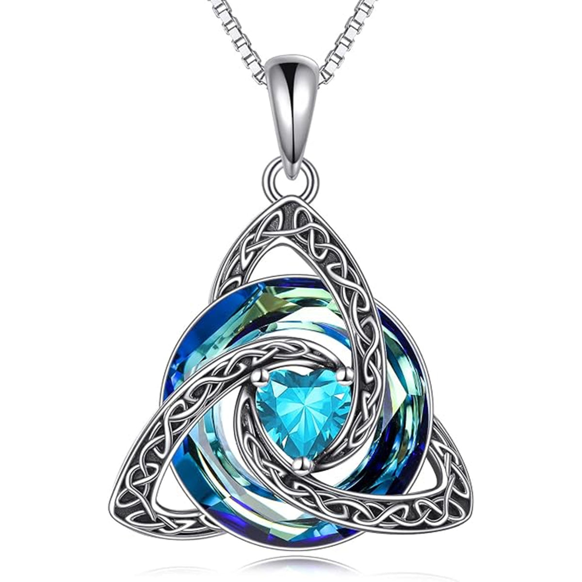 Celtic Birthstone Necklace Trinity Knot Triquetra Crystal Pendant Irish Scottish Jewelry